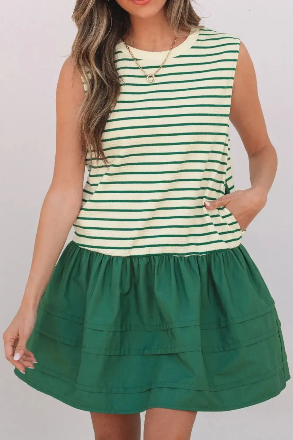 Stripe Woven Sleeveless Mini Dress - Clothes For Her Online Store