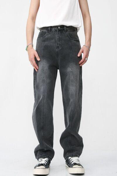 Men's Washed Splicing Straight Leg Jeans - Clothes For Her Online Store