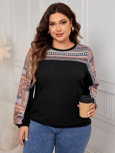 Honey Plus Size Printed Long Sleeve Sweatshirt - Clothes For Her Online Store