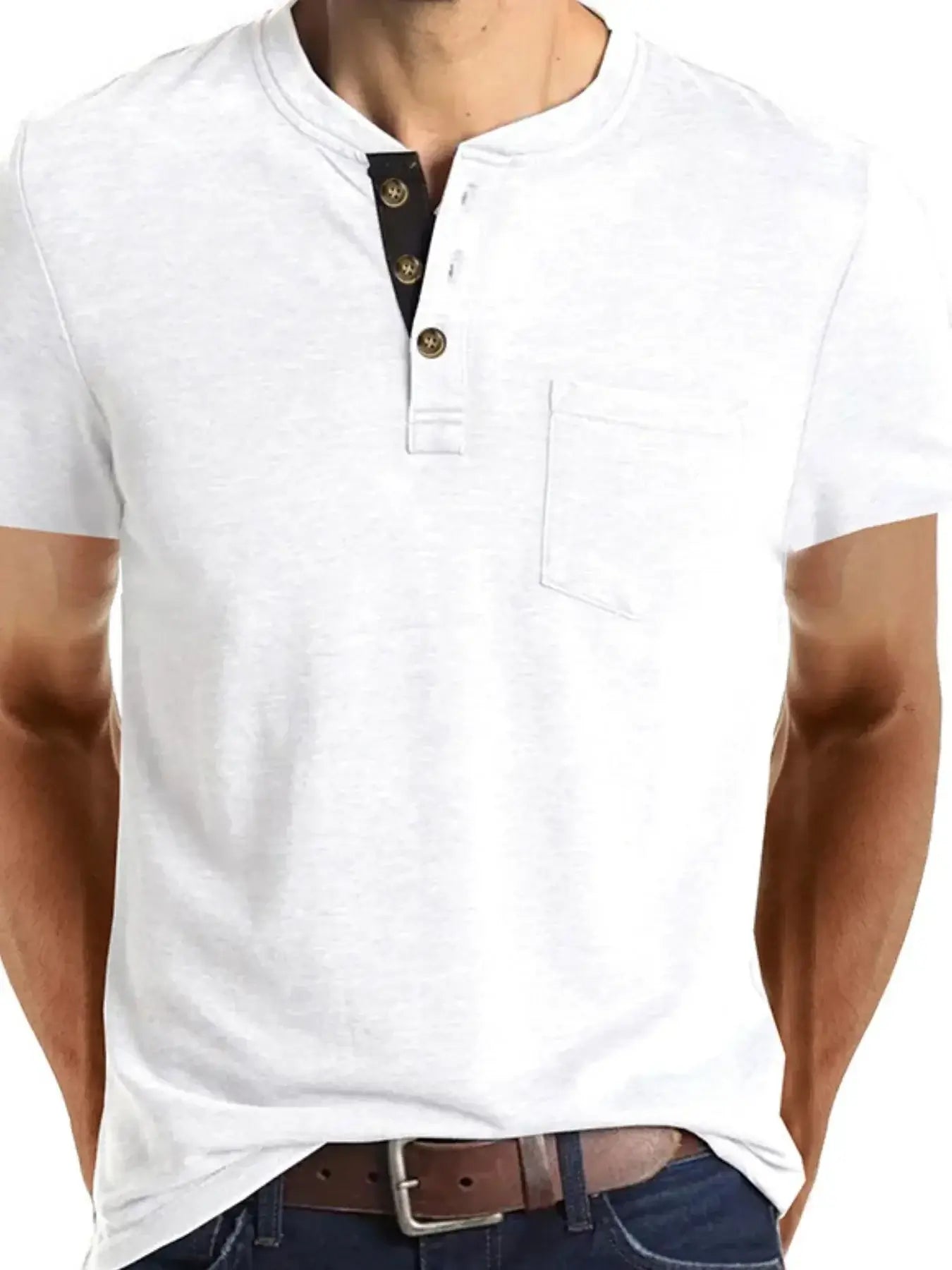 Men's Full Size Classic Henley Pocket Polo T-Shirt Plus Size