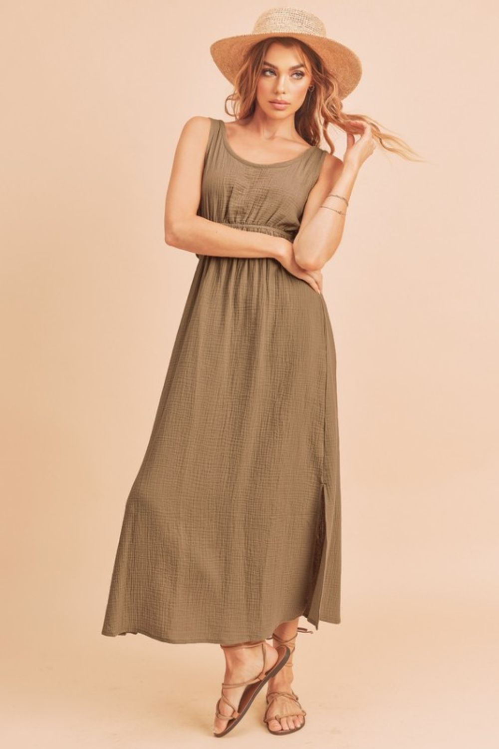 Aemi + Co Side Slit Round Neck Sleeveless Tank Dress - Clothes For Her Online Store