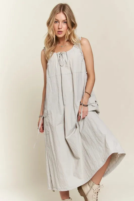 ADORA Drawstring Slit Back Cargo Dress