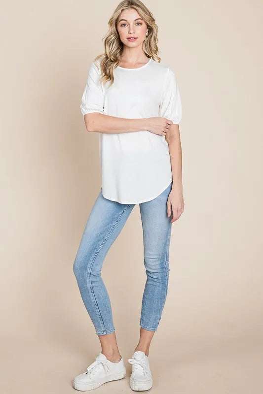 BOMBOM Round Neck Puff Sleeve T-Shirt