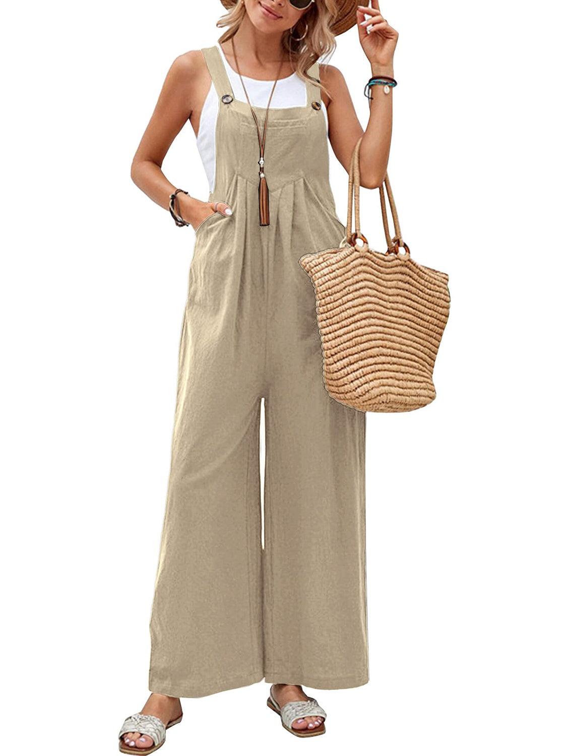 Full Size Square Neck Wide Strap Overalls - Clothes For Her Online Store