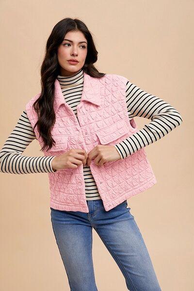 Annie Wear Texture Quilted Snap Down Vest Coat - Clothes For Her Online Store
