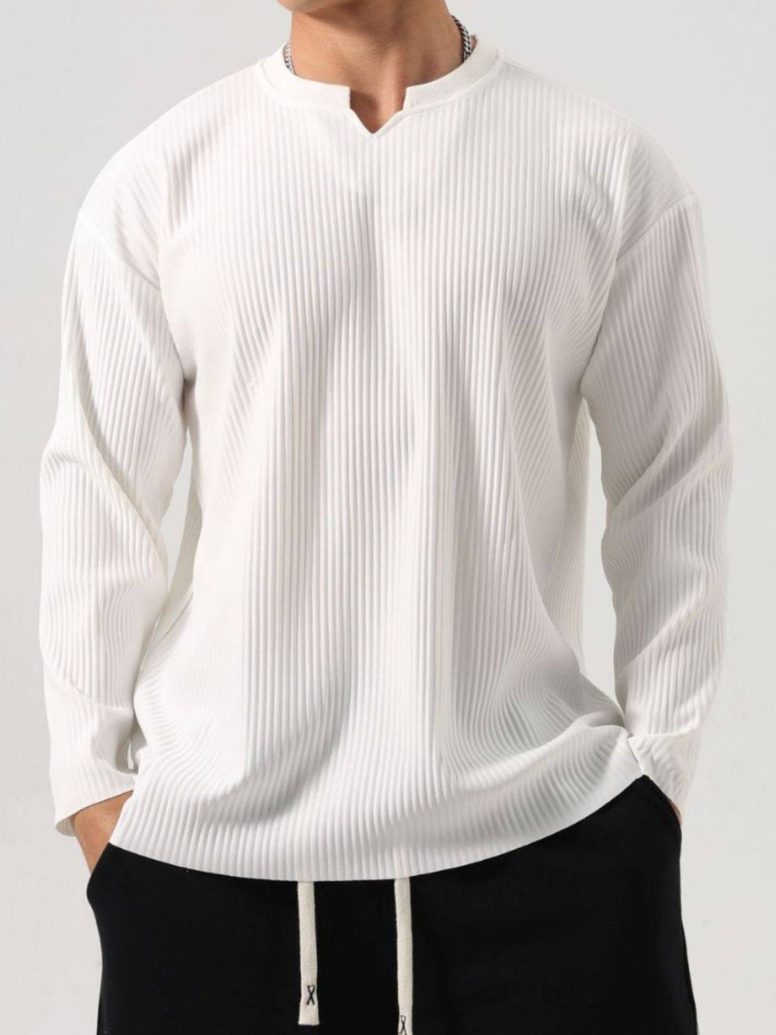 Men's Plus Size Notched Long Sleeve Top