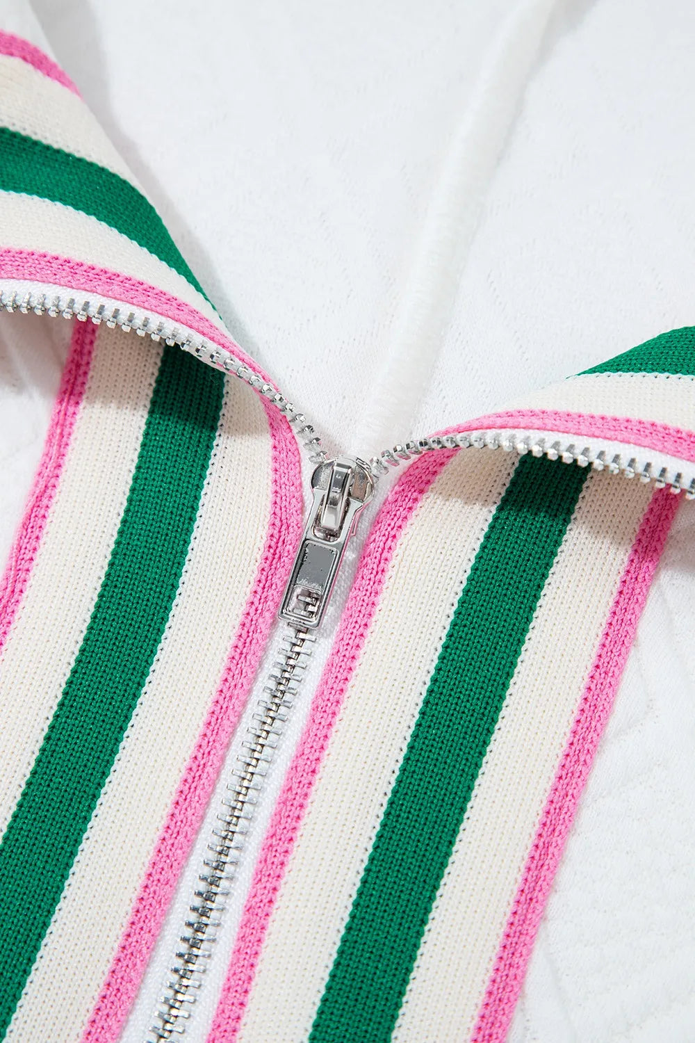 Contrast Striped Collar Patchwork Textured Half Sleeve Blouse