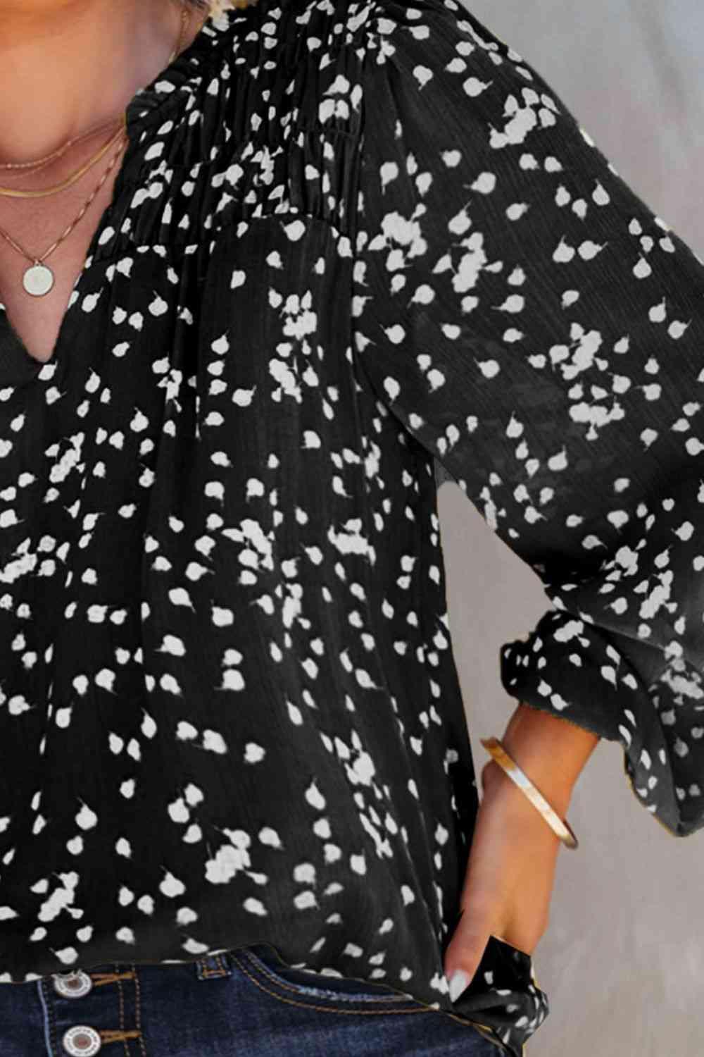 Plus Size Notched Neck Smocked Blouse - Clothes For Her Online Store