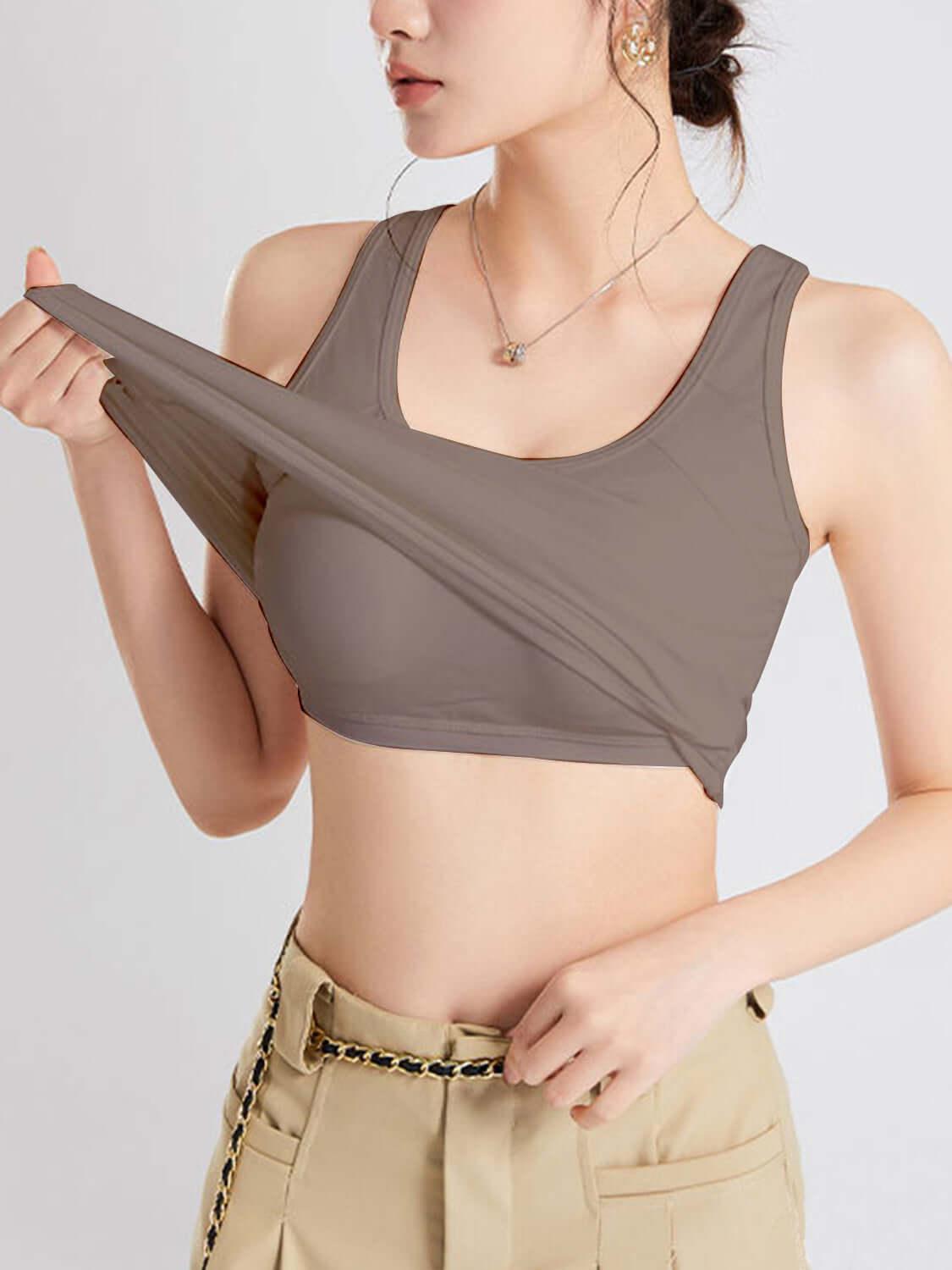 Crisscross Scoop Neck Wide Strap Cropped Tank with Chest Pads - Clothes For Her Online Store