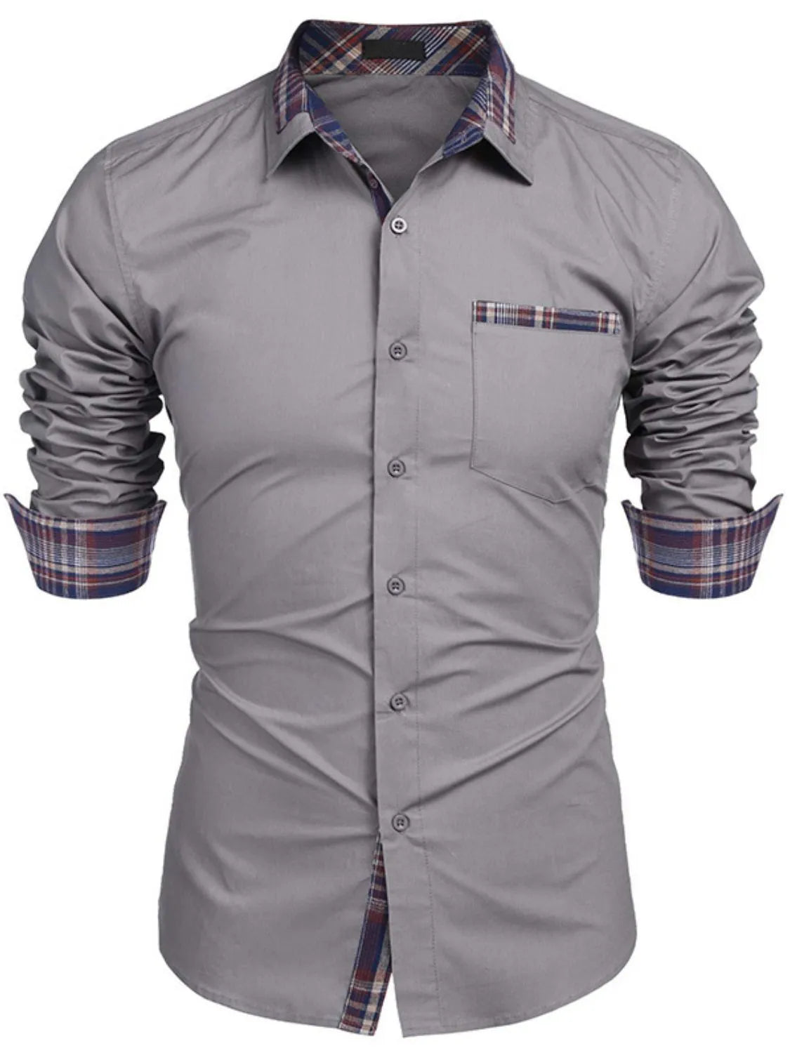 Men's Plaid Collared Neck Long Sleeve Shirt