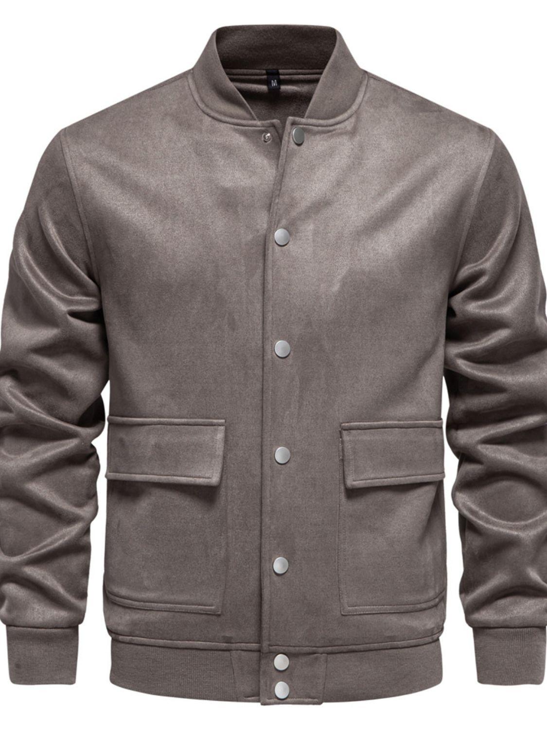 Men's Baseball Collar Snap Down Jacket - Clothes For Her Online Store