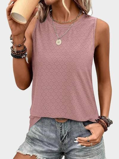 Florira Eyelet Round Neck Tank - Clothes For Her Online Store