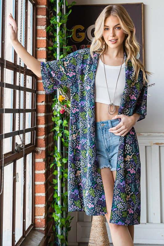Heimish Full Size Half Sleeve Floral Open Cardigan Plus Size - Clothes For Her Online Store