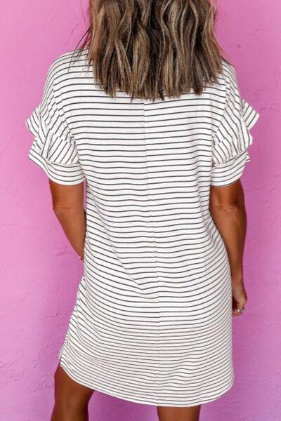 Stripe Round Neck Short Sleeve Mini Dress - Clothes For Her Online Store
