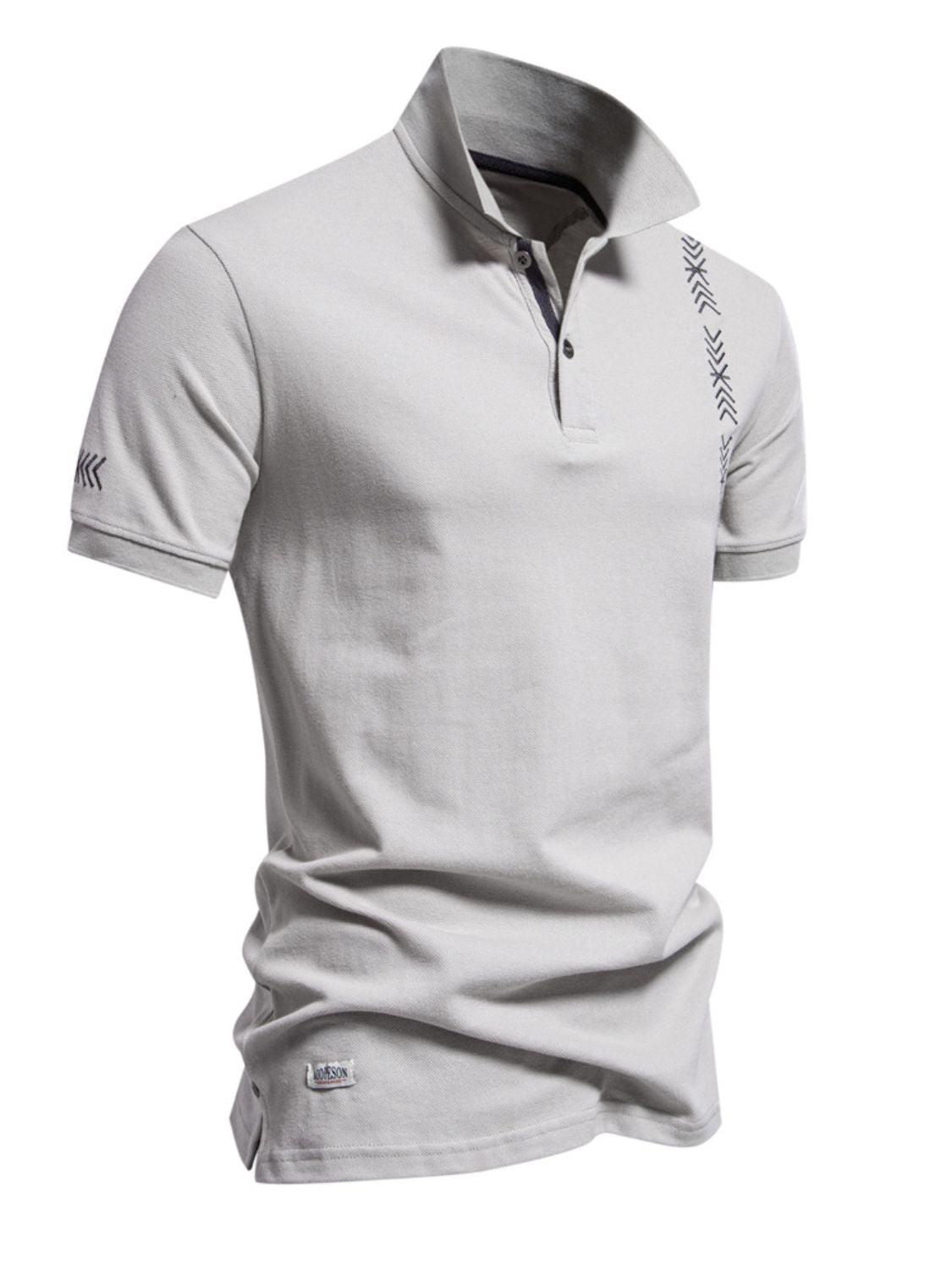 Men's Collared Neck Geometric Embroidered Polo - Clothes For Her Online Store