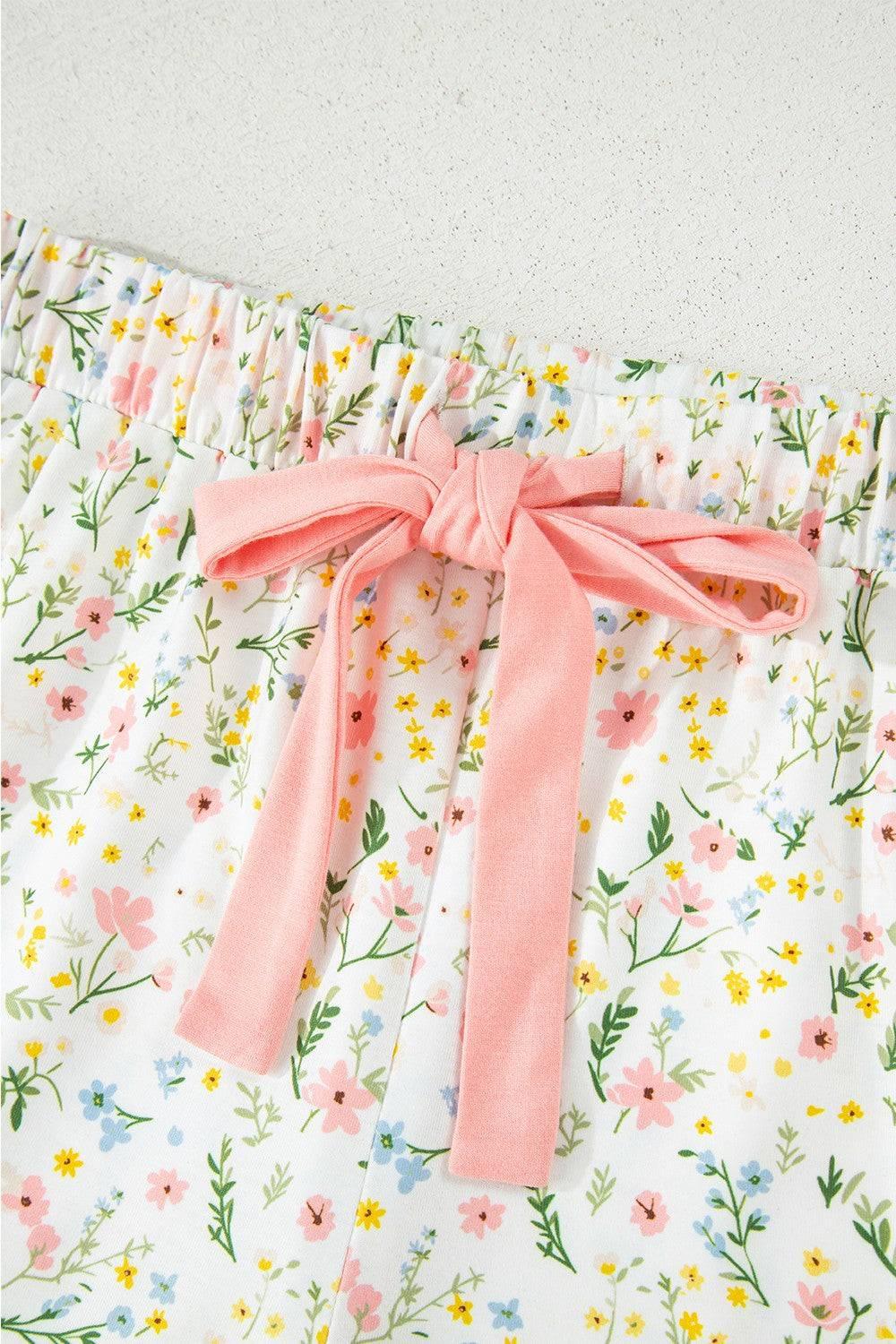 Printed Button Up Short Sleeve Top and Shorts Lounge Set - Clothes For Her Online Store