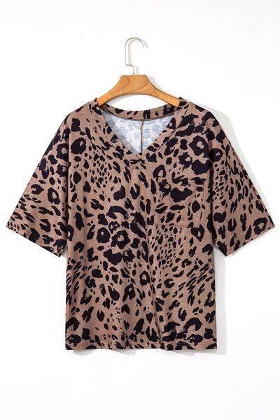 Leopard V-Neck Half Sleeve T-Shirt - Clothes For Her Online Store