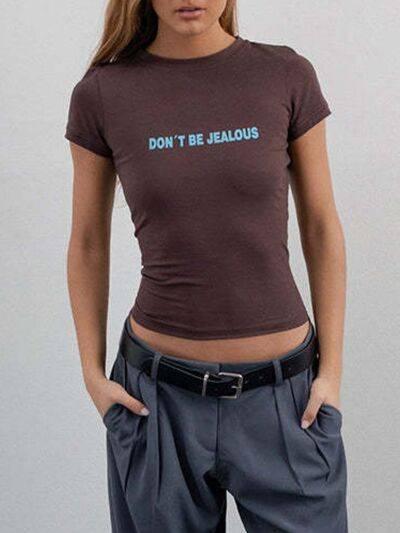 Letter Round Neck Short Sleeve T-Shirt - Clothes For Her Online Store