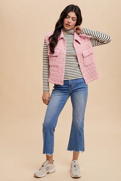 Annie Wear Texture Quilted Snap Down Vest Coat - Clothes For Her Online Store