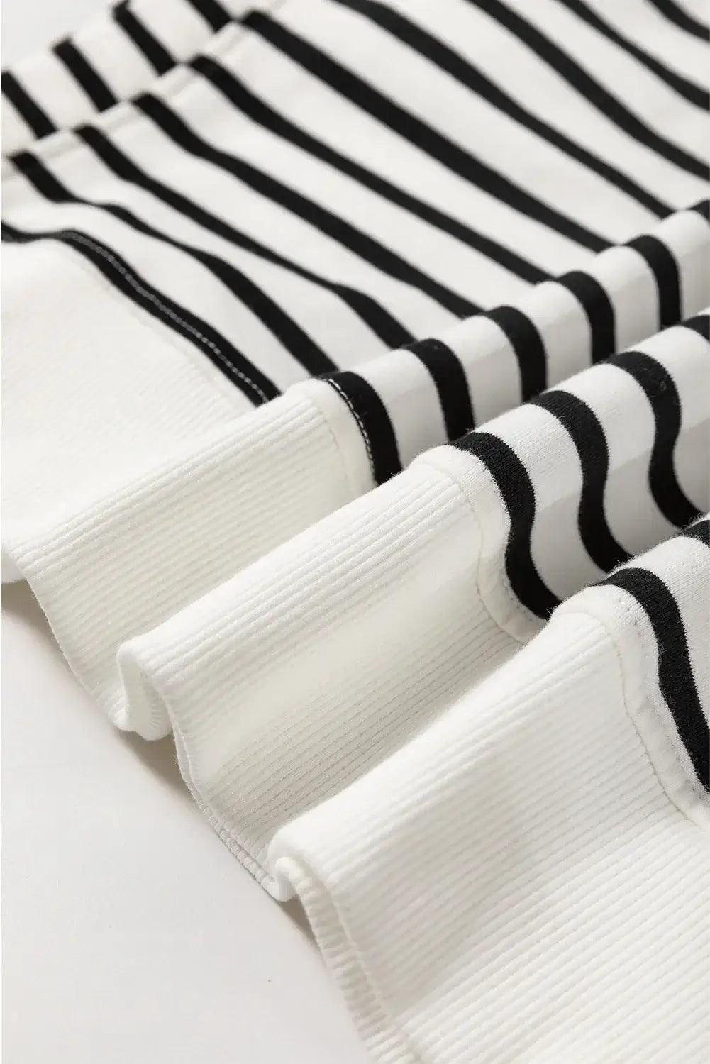Slit Striped Round Neck Long Sleeve Sweatshirt - Clothes For Her Online Store
