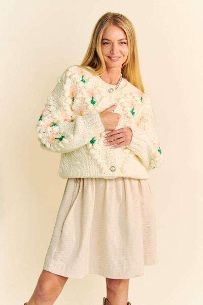 Davi & Dani Floral Pattern Button Down Cardigan - Clothes For Her Online Store