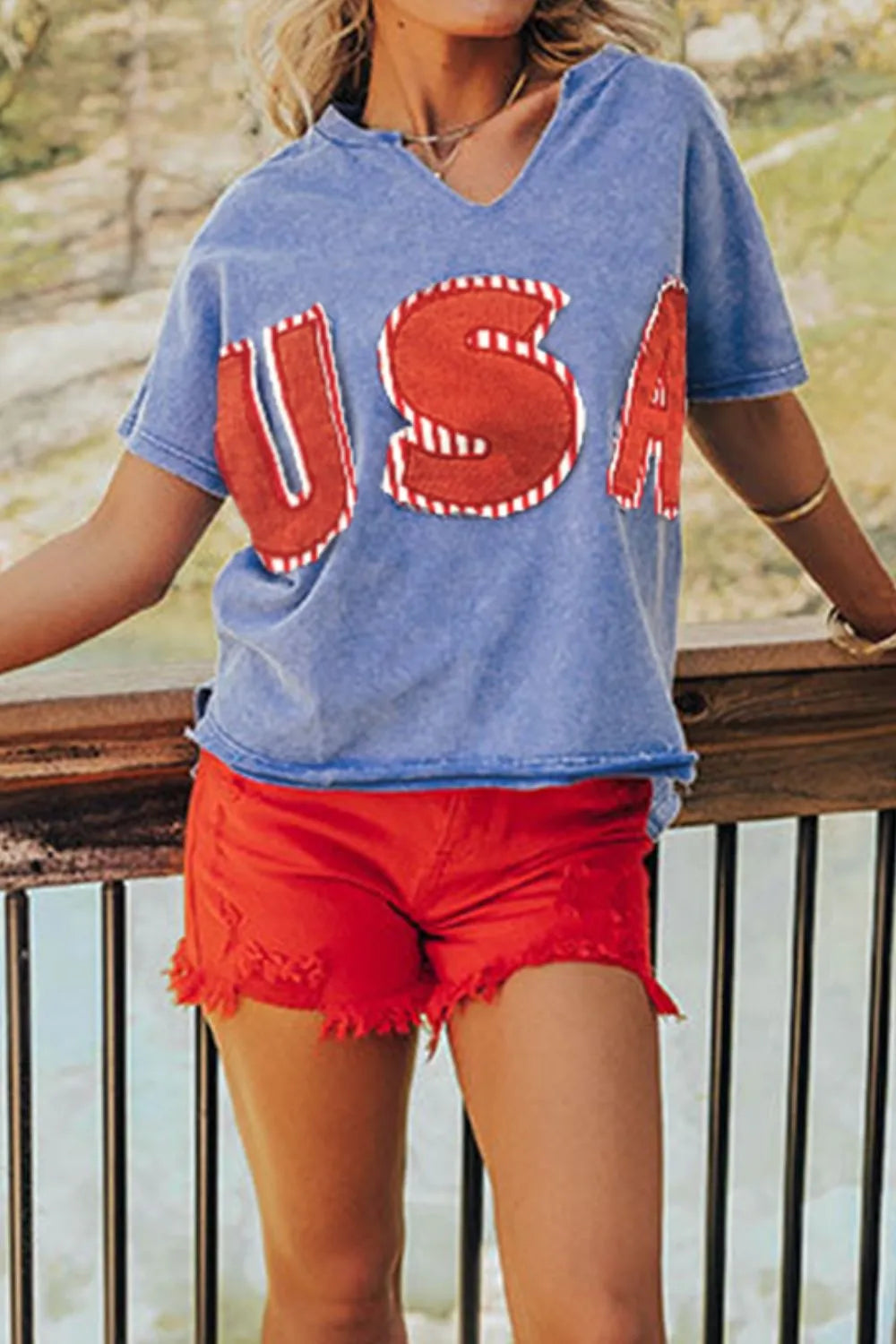 USA Patch Mineral Wash Notched T Shirt