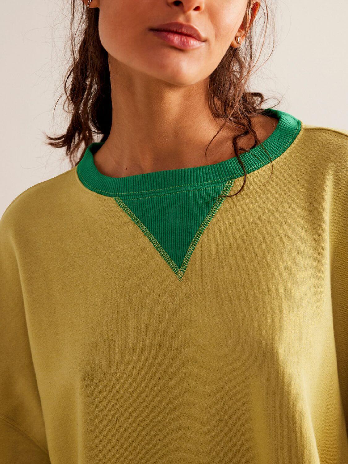 Mandy Contrast Trim Round Neck Long Sleeve Sweatshirt - Clothes For Her Online Store
