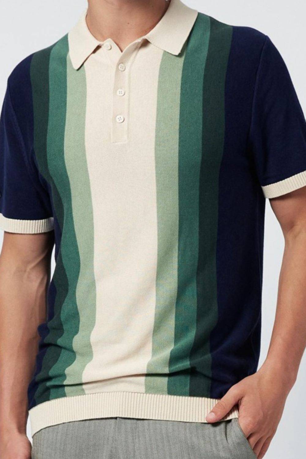 Men's Plus Size Contrast Striped Short Sleeve Polo - Clothes For Her Online Store