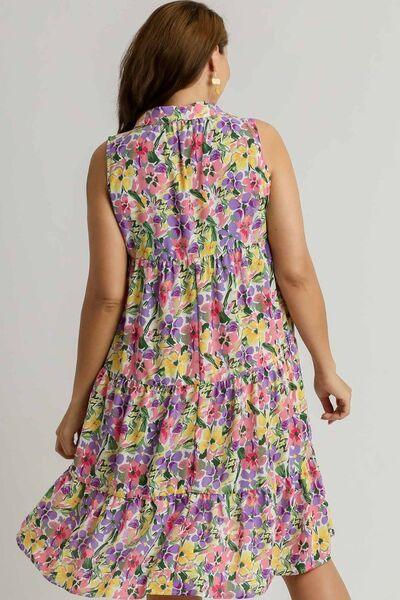 Umgee Full Size High-Low Hem Floral Sleeveless Tiered Dress Plus Size - Clothes For Her Online Store
