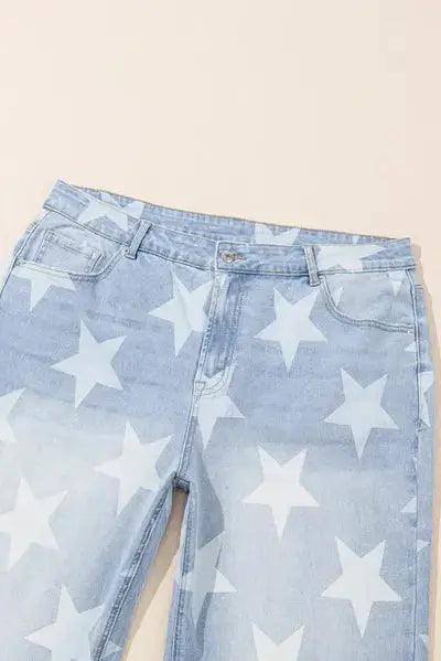 Plus Size Star Straight Leg Jeans with Pockets - Clothes For Her Online Store