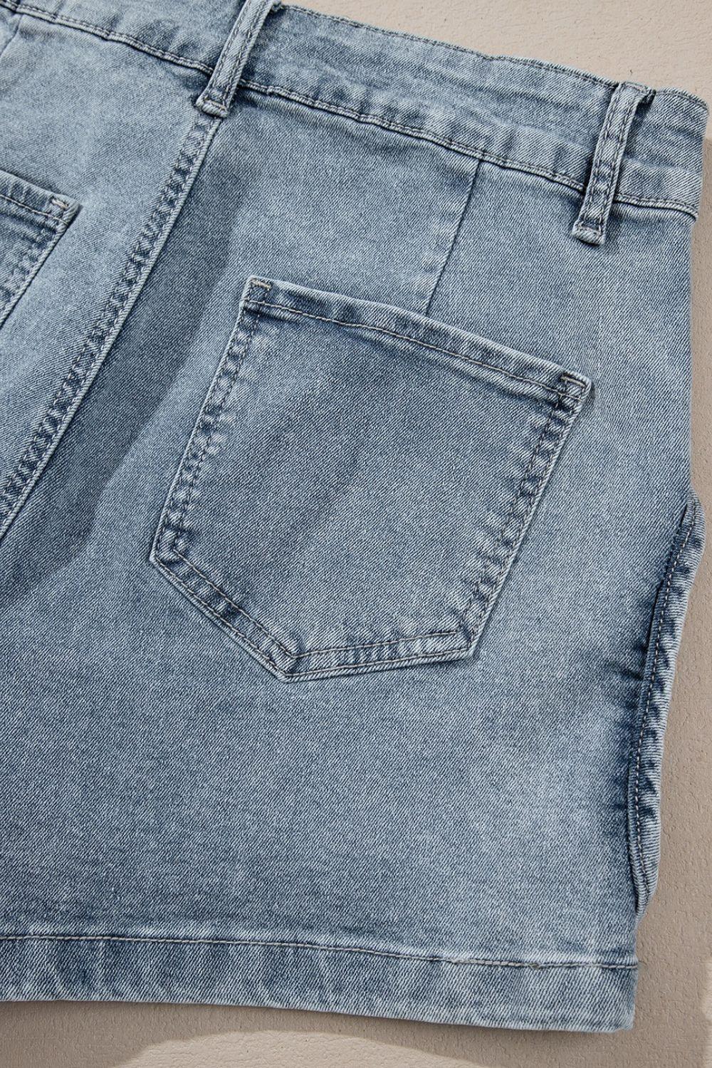 Studded Acid Wash Denim Shorts - Clothes For Her Online Store