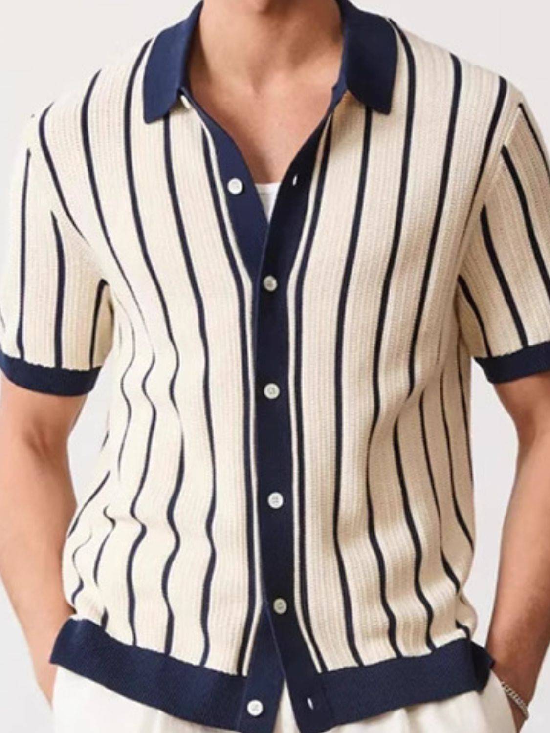 Men's Plus Size Striped Button Down Short Sleeve Shirt - Clothes For Her Online Store