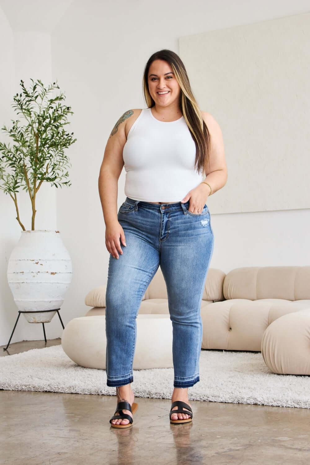 Judy Blue Full Size Release Hem Cropped Bootcut Jeans - Clothes For Her Online Store