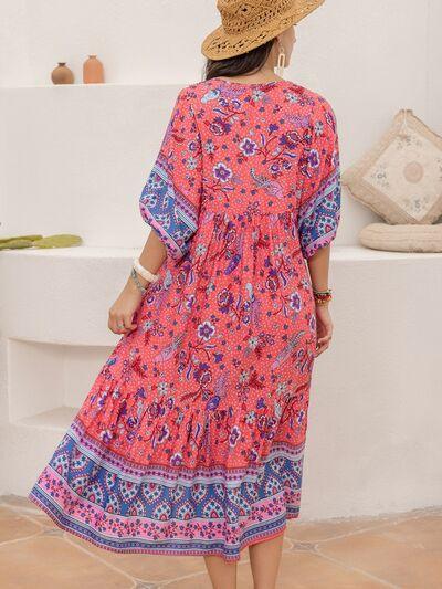 Printed Puff Sleeve Midi Dress - Clothes For Her Online Store
