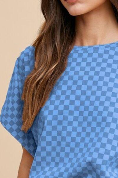 Annie Wear Checkered Round Neck Short Sleeve T-Shirt - Clothes For Her Online Store