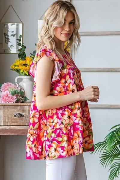 Heimish Full Size Butterfly Sleeve Floral Tiered Top Plus Size - Clothes For Her Online Store