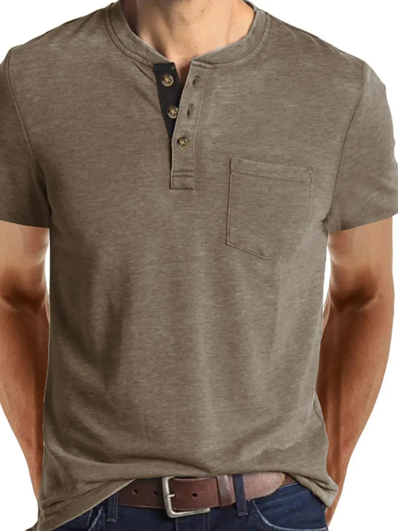 Men's Full Size Classic Henley Pocket Polo T-Shirt Plus Size
