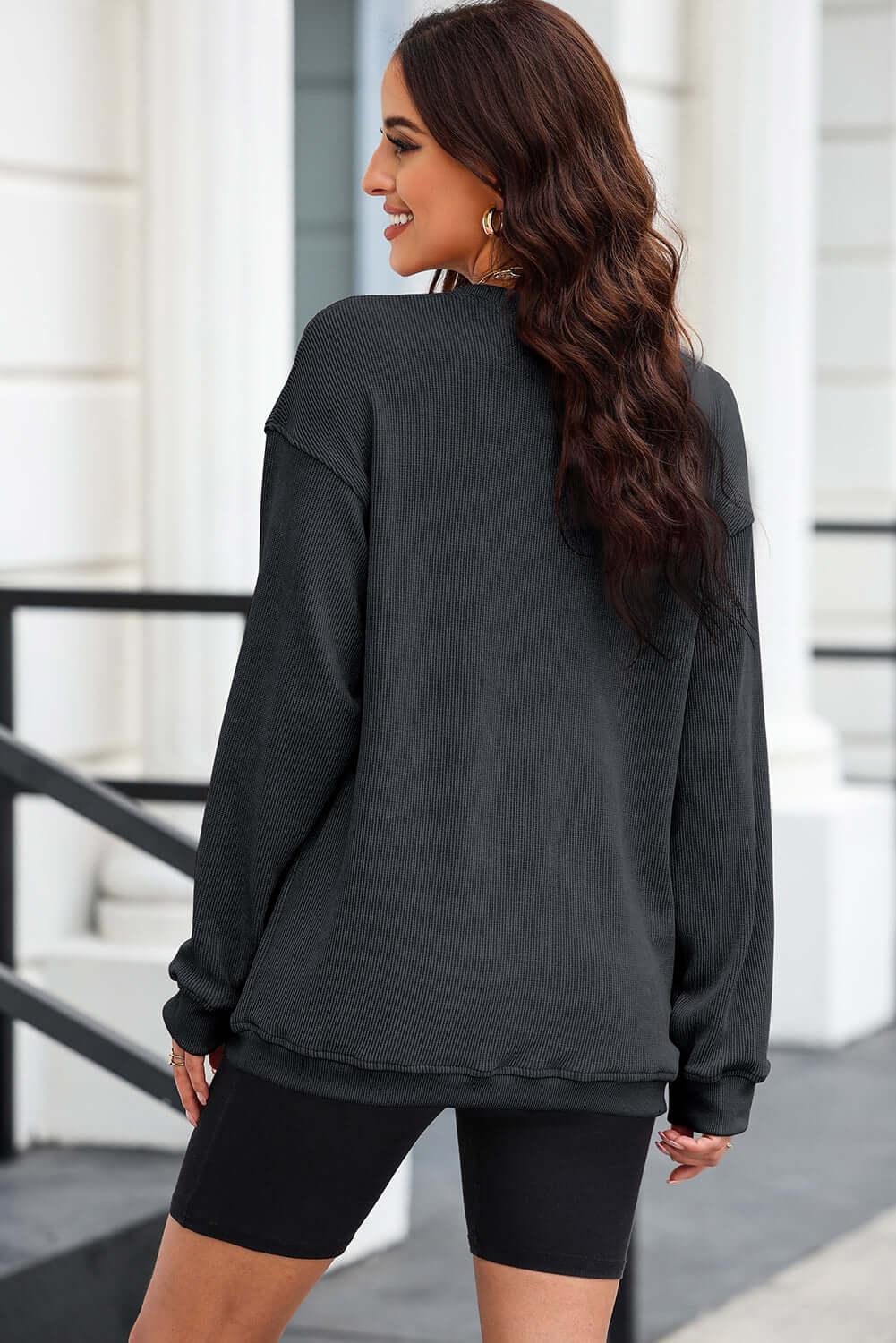 Heart Sequin Round Neck Sweatshirt - Clothes For Her Online Store