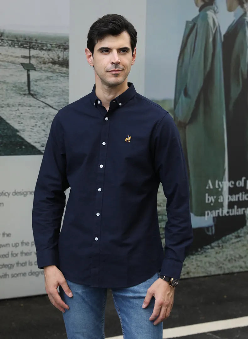 Men's Full Size Button-Down Shirt with Embroidered Detail Plus Size