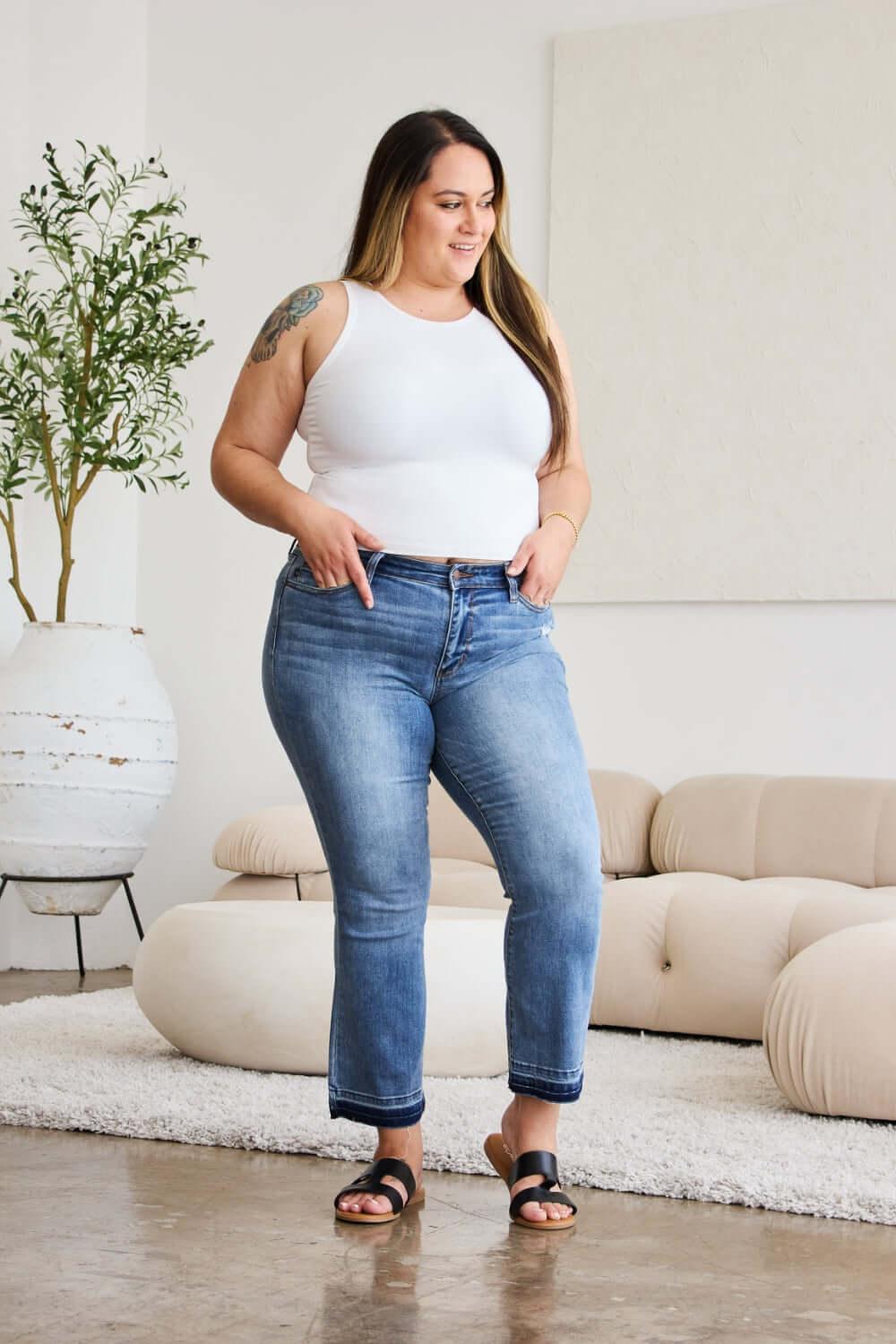 Judy Blue Full Size Release Hem Cropped Bootcut Jeans - Clothes For Her Online Store
