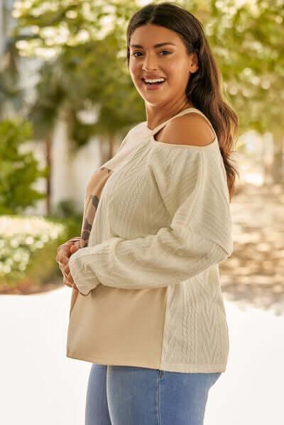 Plus Size Leopard Color Block Long Sleeve T-Shirt - Clothes For Her Online Store