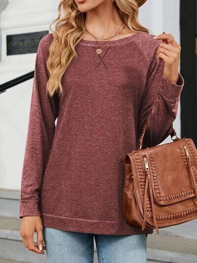 Round Neck Long Sleeve T-Shirt - Clothes For Her Online Store