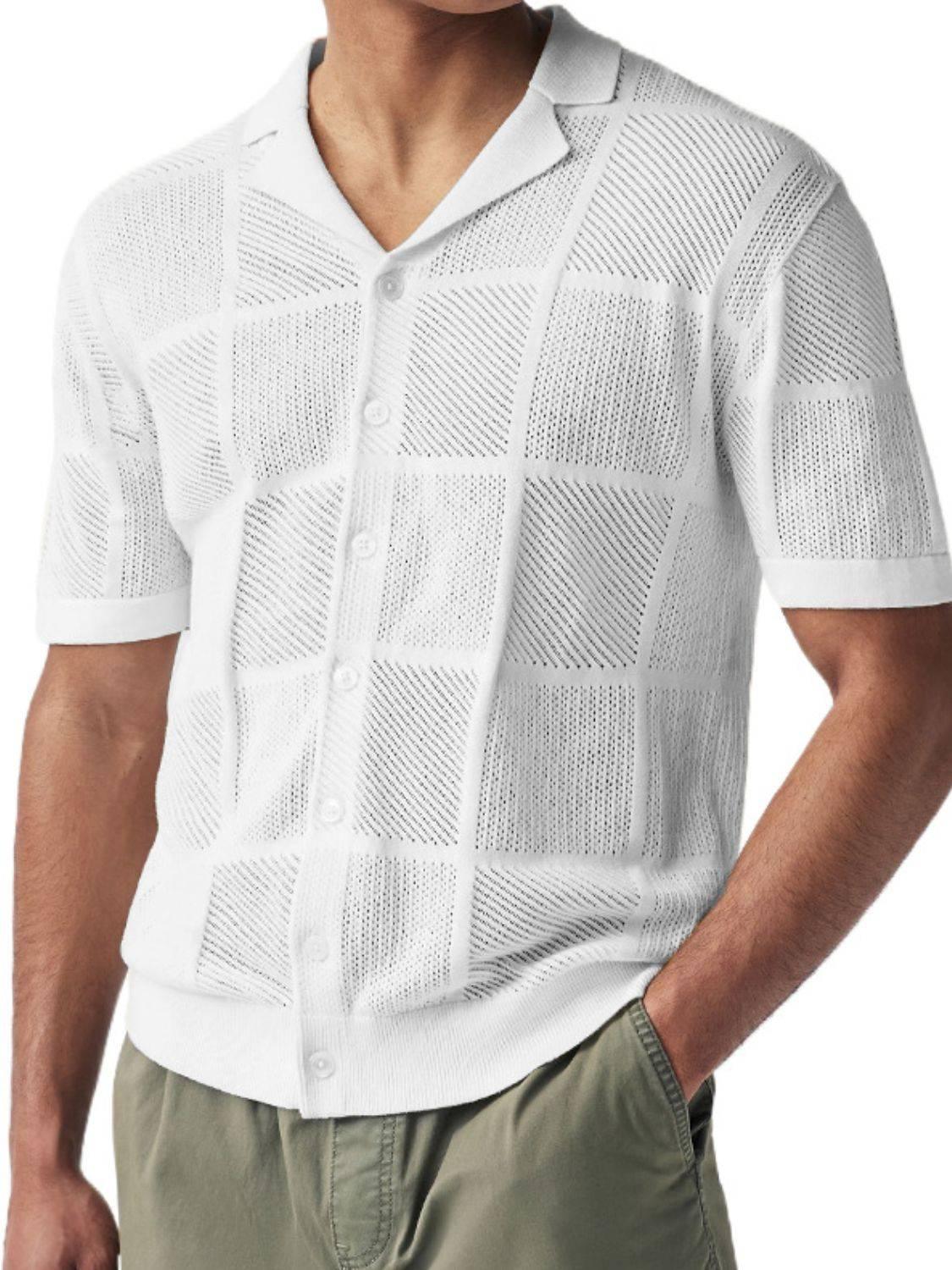 Men's Button Down Checkered Eyelet Shirt - Clothes For Her Online Store