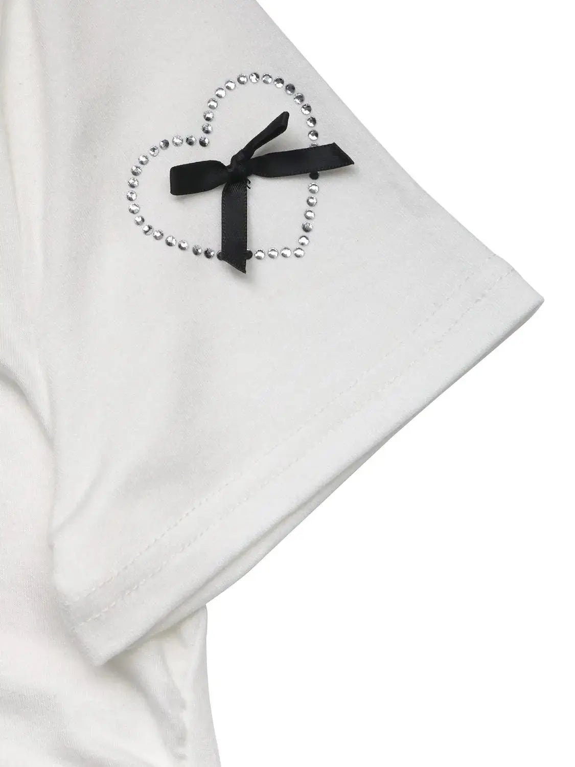 Heart Bow Round Neck Short Sleeve T-Shirt - Clothes For Her Online Store