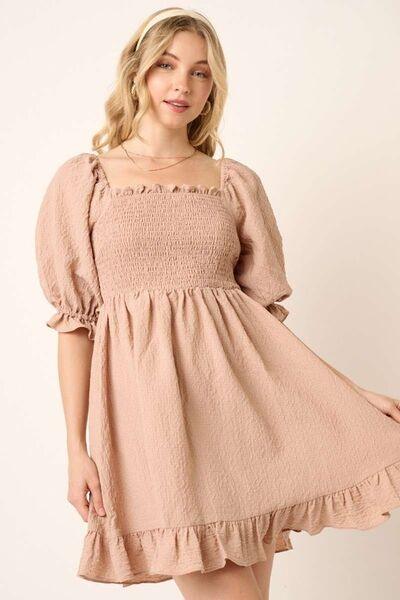 Mittoshop Smocked Ruffled Hem Half Sleeve Mini Dress - Clothes For Her Online Store
