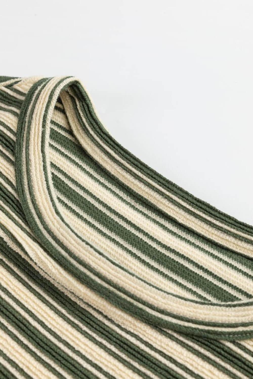 Stripe Textured Side Slit Crew Neck T-Shirt - Clothes For Her Online Store