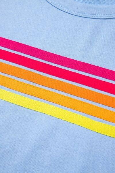 Striped Round Neck Short Sleeve T-Shirt - Clothes For Her Online Store