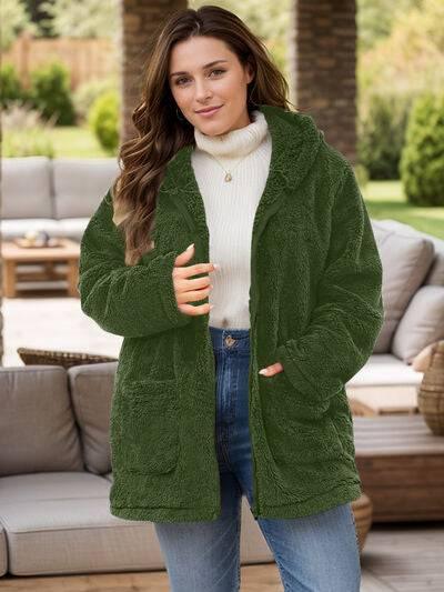 Plus Size Zip Up Long Sleeve Hooded Outerwear - Clothes For Her Online Store