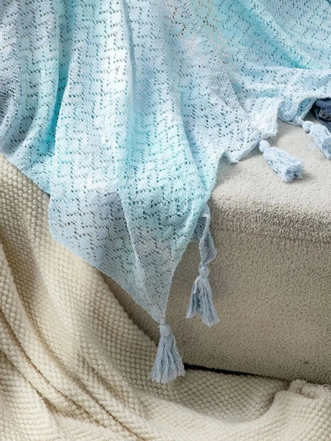 Openwork Tassel Gradient Knit Cover Up