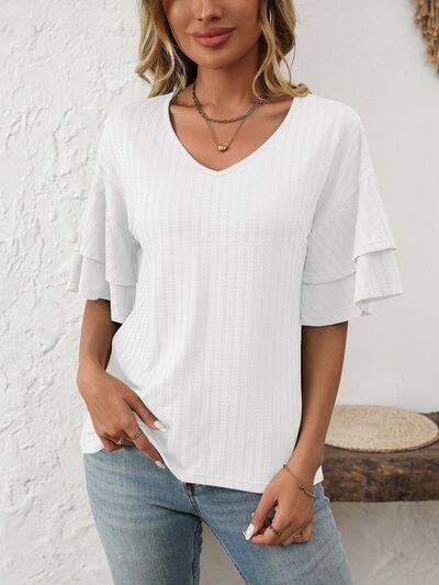 Mandy V-Neck Ruffle Half Sleeve Top - Clothes For Her Online Store